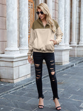 Load image into Gallery viewer, Pocketed Color Block Quarter Zip Hoodie