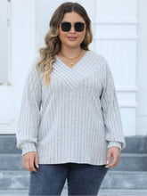 Load image into Gallery viewer, Curvy Ribbed V-Neck Long Sleeve Top
