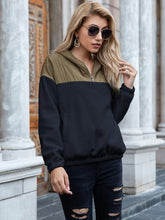 Load image into Gallery viewer, Pocketed Color Block Quarter Zip Hoodie