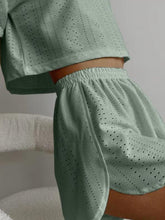 Load image into Gallery viewer, Eyelet Round Neck Top and Shorts Set