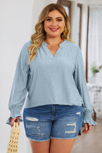 Load image into Gallery viewer, Curvy Eyelet Notched Flounce Sleeve Blouse