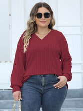 Load image into Gallery viewer, Curvy Ribbed V-Neck Long Sleeve Top