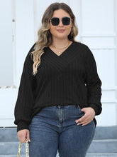 Load image into Gallery viewer, Curvy Ribbed V-Neck Long Sleeve Top