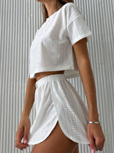 Load image into Gallery viewer, Eyelet Round Neck Top and Shorts Set