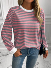 Load image into Gallery viewer, Striped Round Neck Long Sleeve Shirt