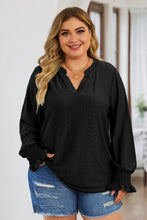 Load image into Gallery viewer, Curvy Eyelet Notched Flounce Sleeve Blouse