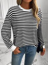 Load image into Gallery viewer, Striped Round Neck Long Sleeve Shirt