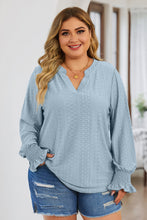 Load image into Gallery viewer, Curvy Eyelet Notched Flounce Sleeve Blouse