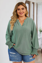 Load image into Gallery viewer, Curvy Eyelet Notched Flounce Sleeve Blouse