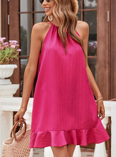 Load image into Gallery viewer, Solid Ruffle Hem Halter Neck Dress