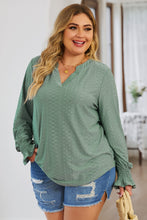 Load image into Gallery viewer, Curvy Eyelet Notched Flounce Sleeve Blouse