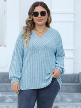 Load image into Gallery viewer, Curvy Ribbed V-Neck Long Sleeve Top