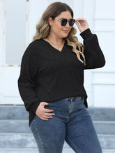Load image into Gallery viewer, Curvy Ribbed V-Neck Long Sleeve Top