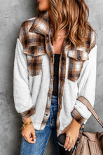 Load image into Gallery viewer, Brown Plaid Patchwork Buttoned Pocket Sherpa Shacket