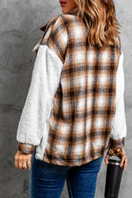 Load image into Gallery viewer, Brown Plaid Patchwork Buttoned Pocket Sherpa Shacket
