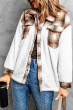 Load image into Gallery viewer, Brown Plaid Patchwork Buttoned Pocket Sherpa Shacket