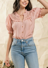 Load image into Gallery viewer, Front Lace Yoke Woven Top