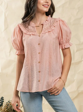 Load image into Gallery viewer, Front Lace Yoke Woven Top