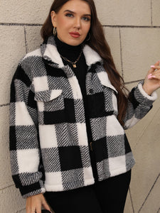 Curvy Pocketed Plaid Jacket