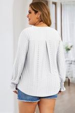 Load image into Gallery viewer, Curvy Eyelet Notched Flounce Sleeve Blouse
