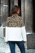 Load image into Gallery viewer, Leopard Color Block Half-Zip Collar Teddy Sweatshirt
