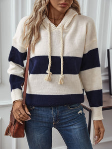 Drawstring Contrast Stripe Hoodie