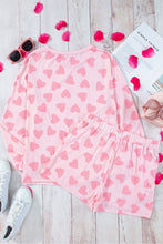 Load image into Gallery viewer, Heart Print Long Sleeve Top and Shorts Lounge Set
