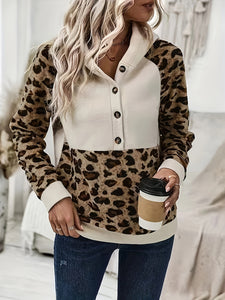 Leopard Half Button Hoodie