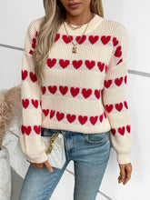 Load image into Gallery viewer, Heart Print Dropped Shoulder Sweater
