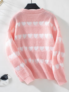 Heart Print Dropped Shoulder Sweater