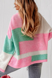 Color Block Round Neck Sweater