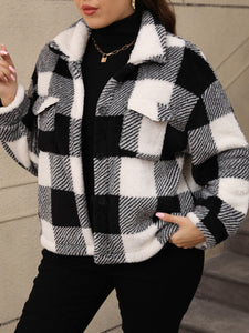 Curvy Pocketed Plaid Jacket