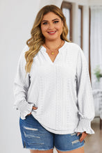 Load image into Gallery viewer, Curvy Eyelet Notched Flounce Sleeve Blouse
