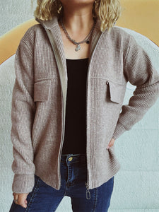 Zip Up Collared Neck Cardigan