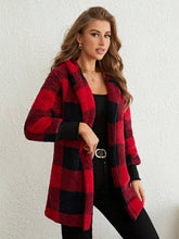 Load image into Gallery viewer, Plaid Long Sleeve Hooded Coat
