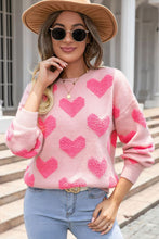 Load image into Gallery viewer, Heart Jacquard Round Neck Sweater
