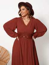 Load image into Gallery viewer, Curvy Lace Detail V-Neck Balloon Sleeve Dress
