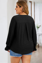 Load image into Gallery viewer, Curvy Eyelet Notched Flounce Sleeve Blouse
