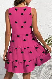 Heart Design V-Neck Sleeveless Dress