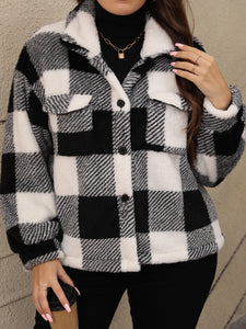 Curvy Pocketed Plaid Jacket