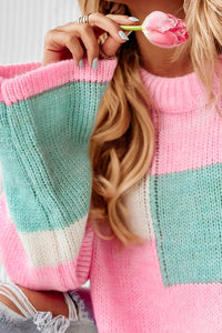 Color Block Round Neck Sweater