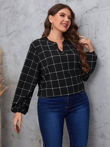 Curvy Notched Neck Long Sleeve Blouse