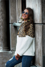 Load image into Gallery viewer, Leopard Color Block Half-Zip Collar Teddy Sweatshirt
