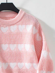 Heart Print Dropped Shoulder Sweater