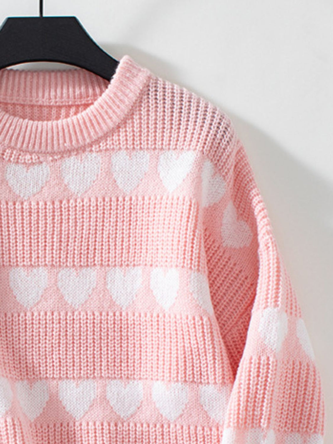 Heart Print Dropped Shoulder Sweater