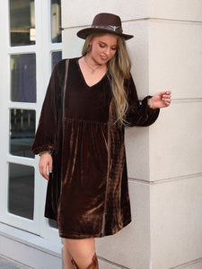 Curvy V-Neck Balloon Sleeves Dress