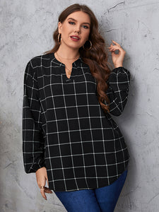 Curvy Notched Neck Long Sleeve Blouse