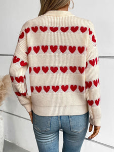 Heart Print Dropped Shoulder Sweater