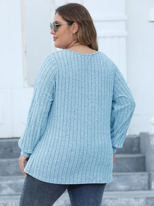 Curvy Ribbed V-Neck Long Sleeve Top