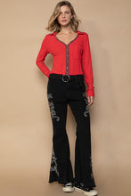 Load image into Gallery viewer, POL Raw Hem Embroidered Flare Pants
